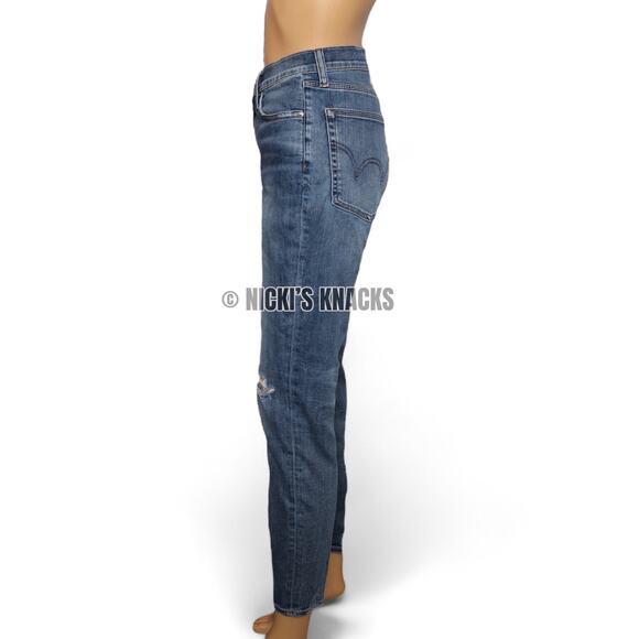 Edwin Pixie Distressed Mid Rise Skinny Jeans Medium Wash Blue Denim Size 30 - Picture 3 of 10